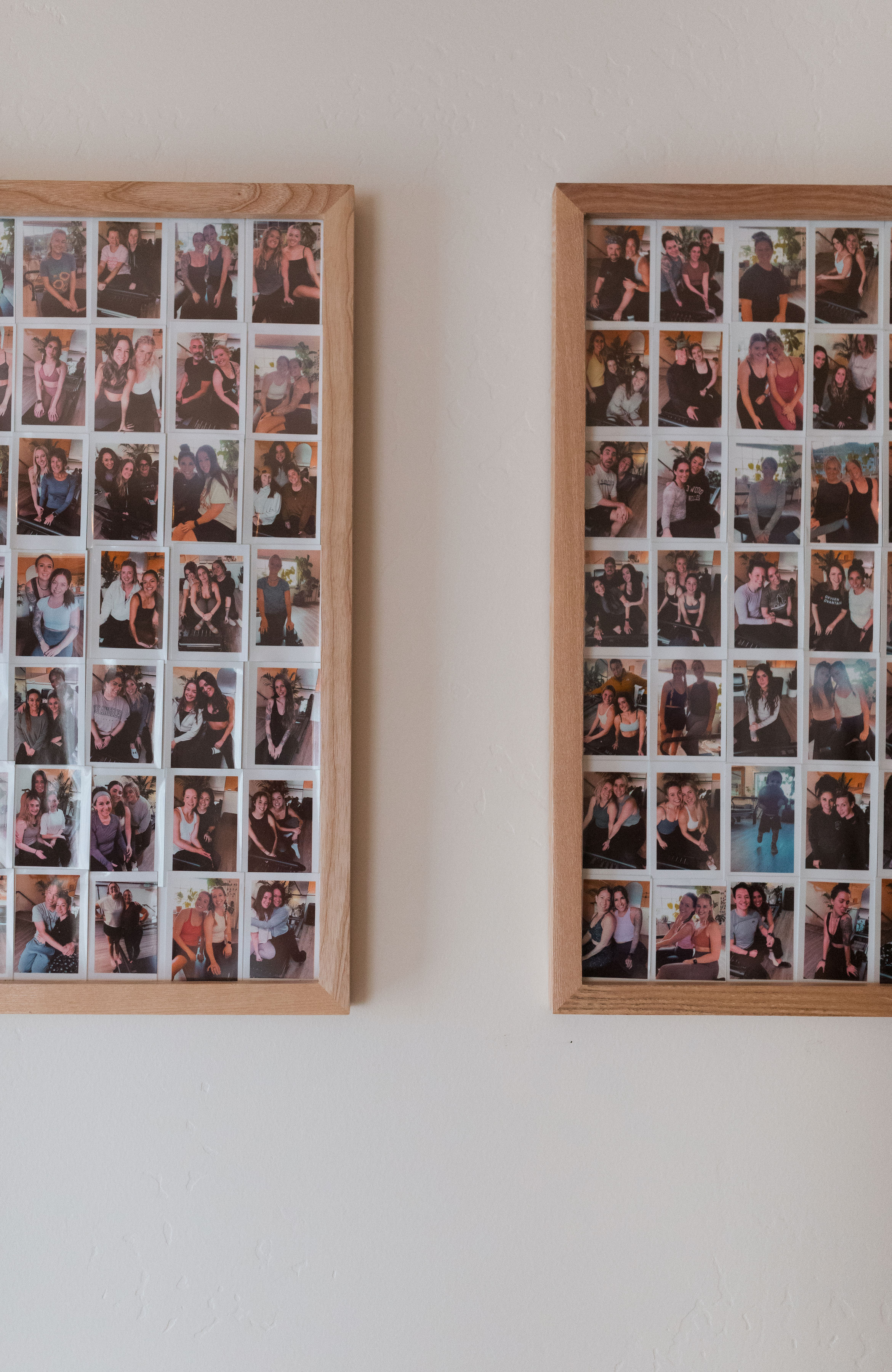 Framed snapshots of the Yavu community on the studio wall